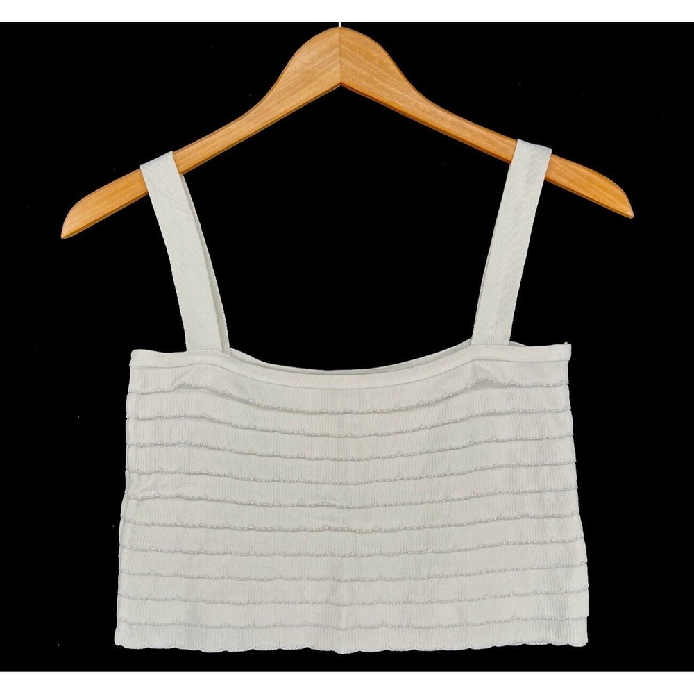 Zara Knit White Silver Cropped Top Tank Top Women's Size M Ladies Casual Ruffle